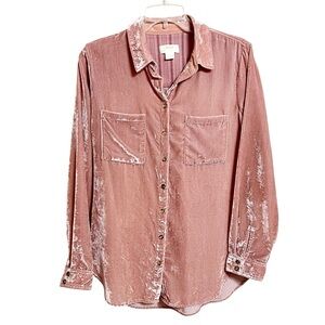Anthropologie Maeve Womens Karina Crushed Velvet Top 4 Pink Feminine Romantic